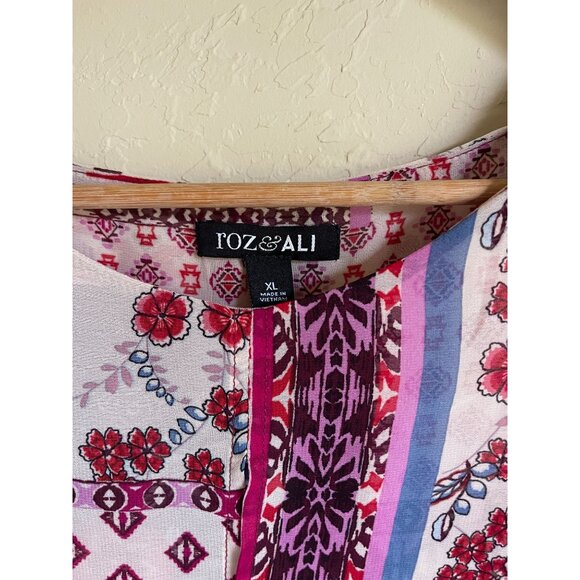 Roz & Ali Pink Cream Sleeveless Top Size XL Peasant Boho Bohemian Floral - Picture 4 of 6